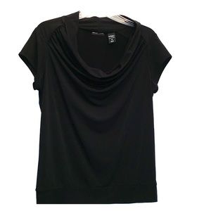 Black drape neck cap sleeve top